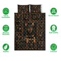 Miniature Pinscher quilt design shown with soft breathable and care feature icons