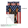 Miniature Pinscher quilt blanket showing the printed front and white quilted backing