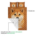 Shiba Inu quilt showing the printed front artwork and white quilted backing detail