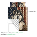 Alaskan Malamute quilt showing the printed front and white diamond-quilted backing