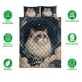 Ragdoll cat quilt bedding set shown with cat artwork, starry blue design, and product feature icons