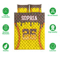 Softball bedding set shown against a white background with bold yellow and brown artwork