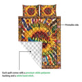 Hippie quilt blanket detail showing the vibrant printed face and white quilted backing