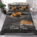 French Bulldog quilt bedding set styled in a bright bedroom with coordinating dog artwork