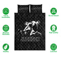 Wrestling quilt bedding set with grappling athlete artwork and black camouflage-inspired background