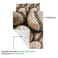 Close view of baseball quilt blanket showing the printed front and diamond-stitched reverse