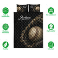Baseball quilt bedding set shown with black diamond quilting, baseballs, and glove artwork