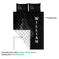 Boxing quilt blanket detail showing printed glove artwork and a contrasting white reverse side