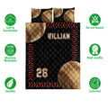 Baseball quilt bedding set shown with baseball artwork, red stitching details, and surrounding product feature icons