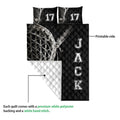 Lacrosse quilt showing the printed front and white quilted reverse backing in a product detail view