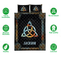 Wicca quilt bedding set with colorful Celtic knot design and dark floral details
