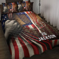 Custom Disc Golf Quilt Blanket with Patriotic Chain Basket and American Flag Sports Artwork