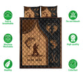 Fishing quilt bedding set shown with fish and angler artwork alongside soft, breathable, and colorfast feature icons