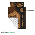 Welder quilt blanket with a visible white quilted backing and detailed welding helmet and tool artwork