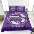 Purple volleyball quilt bedding set featuring a large white volleyball graphic and athletic bedroom theme