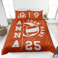 Orange volleyball quilt blanket featuring a large white volleyball graphic and athletic lettering