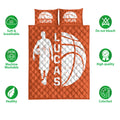Basketball quilt bedding set shown in orange with sports artwork and icons highlighting visible product features
