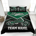Green and black cheerleading quilt blanket featuring pom-poms and energetic sports artwork