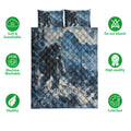 Bigfoot quilt bedding set shown with mountain scenery, forest artwork, and feature icons