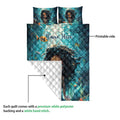 Black African girl mermaid quilt blanket showing the printed front and white quilted reverse