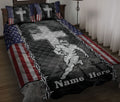 Football quilt bedding set with American football player artwork, crosses, stars, stripes, and rugged patriotic styling