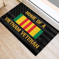 Vietnam Veteran entryway rug shown by a doorway with stars, bold gold lettering, and colorful stripes