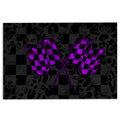 Black and purple racing doormat featuring crossed checkered flags on a checkerboard background