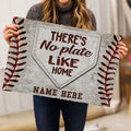 Baseball doormat held indoors, showing the red stitching border and home plate artwork