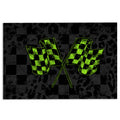 Black and gray checkered racing doormat with crossed neon green racing flags