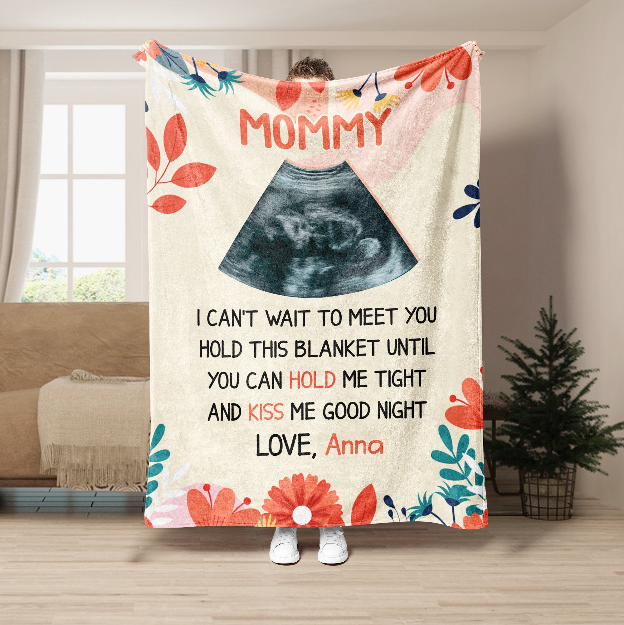 Personalized Mom Blanket, New Mom Blanket, Custom Baby Ultrasound Soft Cozy Sherpa Fleece Throw Blankets, Gift for Mom, Mother's Day Gift