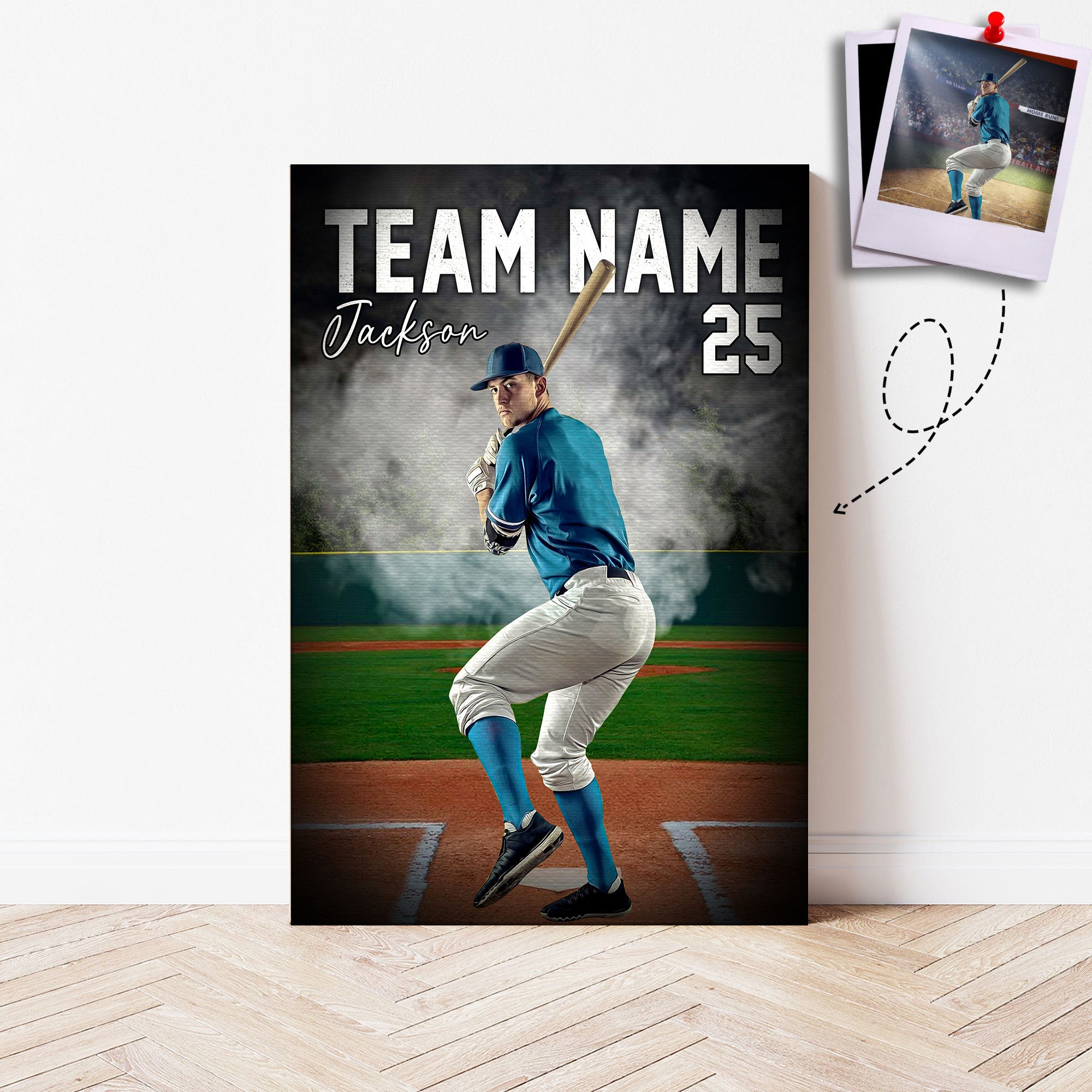 Personalized Photo Baseball Poster/Canvas, Custom Photo Wall Art Print, Sport Framed Canvas, Baseball Gift for Dad, Husband, Boyfriend, Son