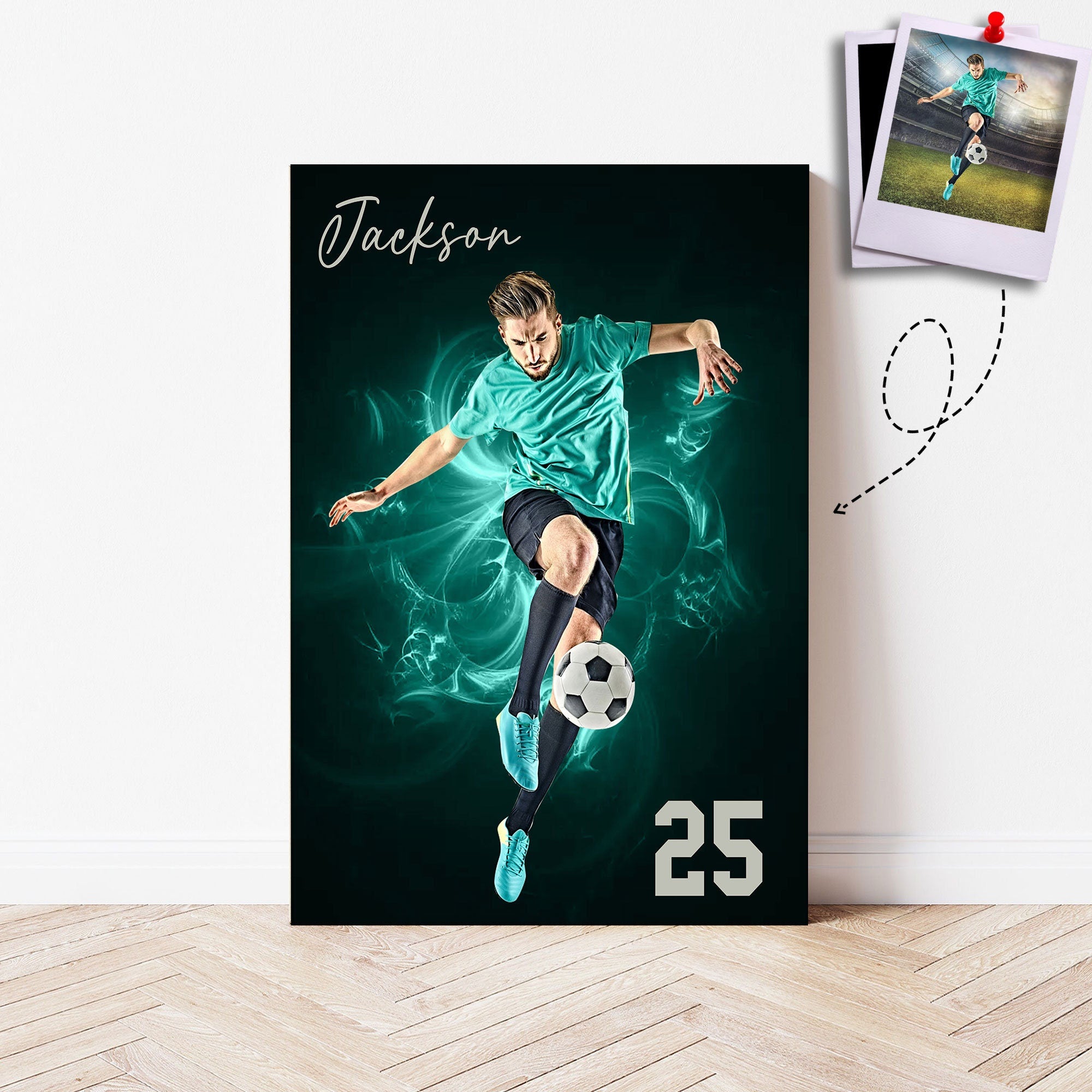 Personalized Photo Soccer Poster/Canvas, Custom Photo Wall Art Print, Sport Framed Canvas, Soccer Gift for Dad, Husband, Boyfriend, Son