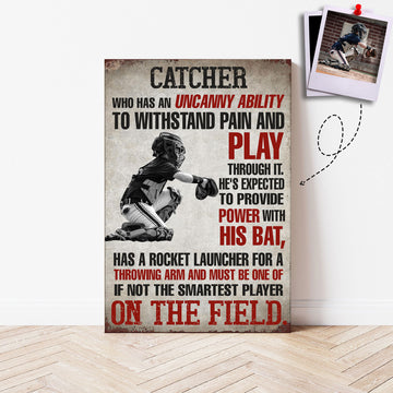Personalized Photo Baseball Poster/Canvas, Custom Photo Baseball Catcher Wall Art Print, Framed Canvas, Baseball Gift for Dad, Husband, Son