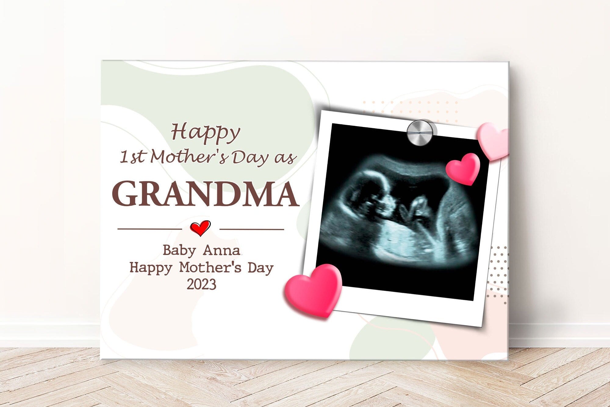 Personalized Grandma Poster/Canvas, 1st Mother's Day as Grandma Wall Art Print, Custom Ultrasound Photo Framed Canvas, Gift for Mom, Grandma