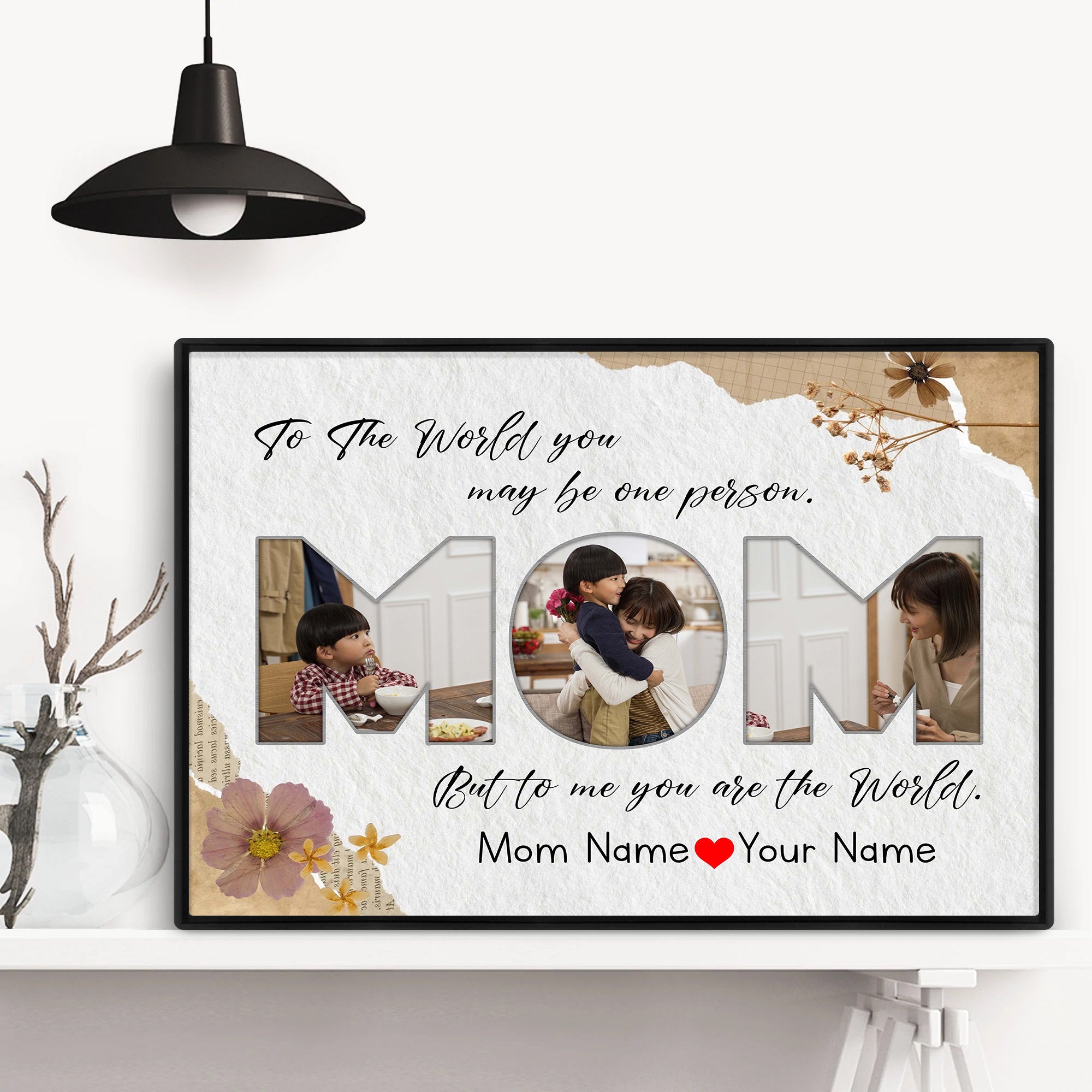 Personalized Mom Poster/Canvas, Mom & Children, Daughter, Son Wall Art Print, Custom Photo Framed Canvas, Gift for Mom, Mother's Day Gift