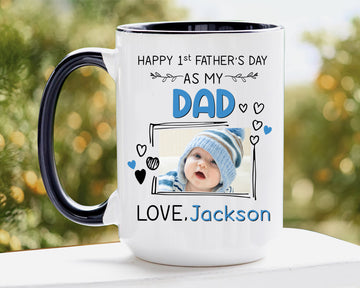 Personalized Dad Mug, Happy 1st Fathers Day As My Dad Coffee Mug, Custom Photo of Kid Coffee Cup, Gift for Dad, New Dad, Father's Day Gift