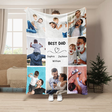 Personalized Dad Blanket, Mom Blanket, Custom Photo Soft Cozy Sherpa Fleece Throw Blankets, Gift for Dad, Mom, Family, Father's Day Gift