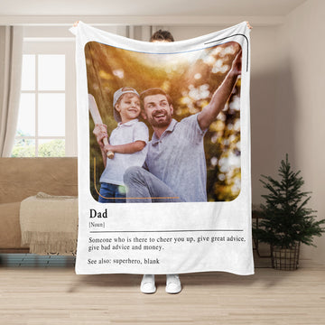 Personalized Dad Blanket, Dad Definition Blanket, Custom Photo & Text Soft Cozy Sherpa Fleece Throw Blankets, Gift for Dad, Fathers Day Gift
