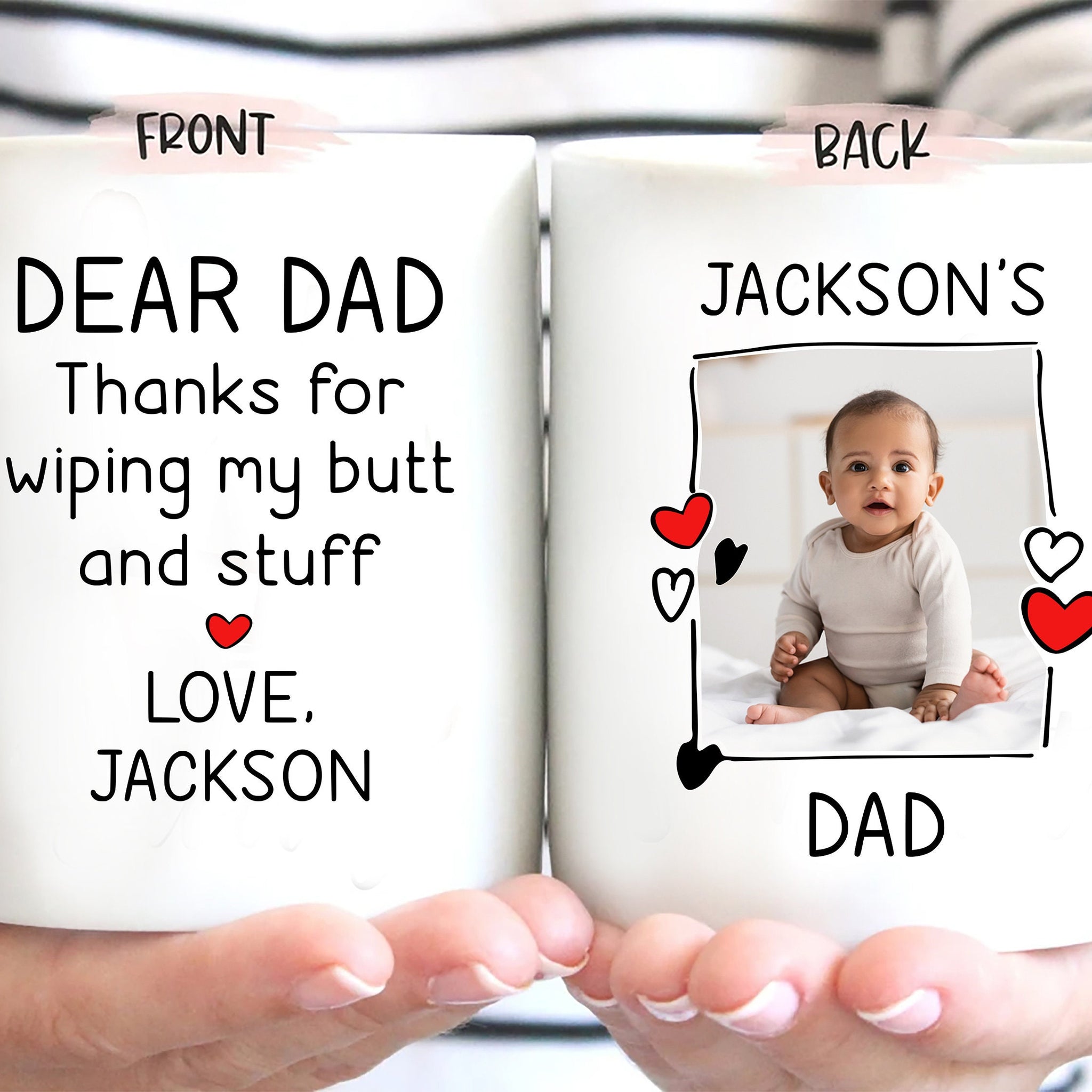 Personalized Dad Mug, Thanks Dad Coffee Mug, Mug with Baby Picture, Custom Child Photo Coffee Cup, Gift for Dad, New Dad, Father's Day Gift