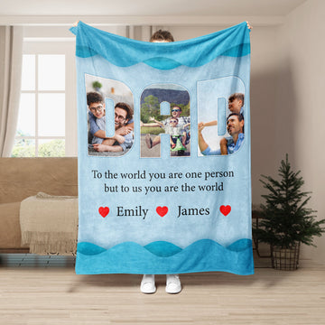 Personalized Dad Blanket, Custom Photo & Name Soft Cozy Sherpa Fleece Throw Blankets, Gift for Dad, Father's Day Gift