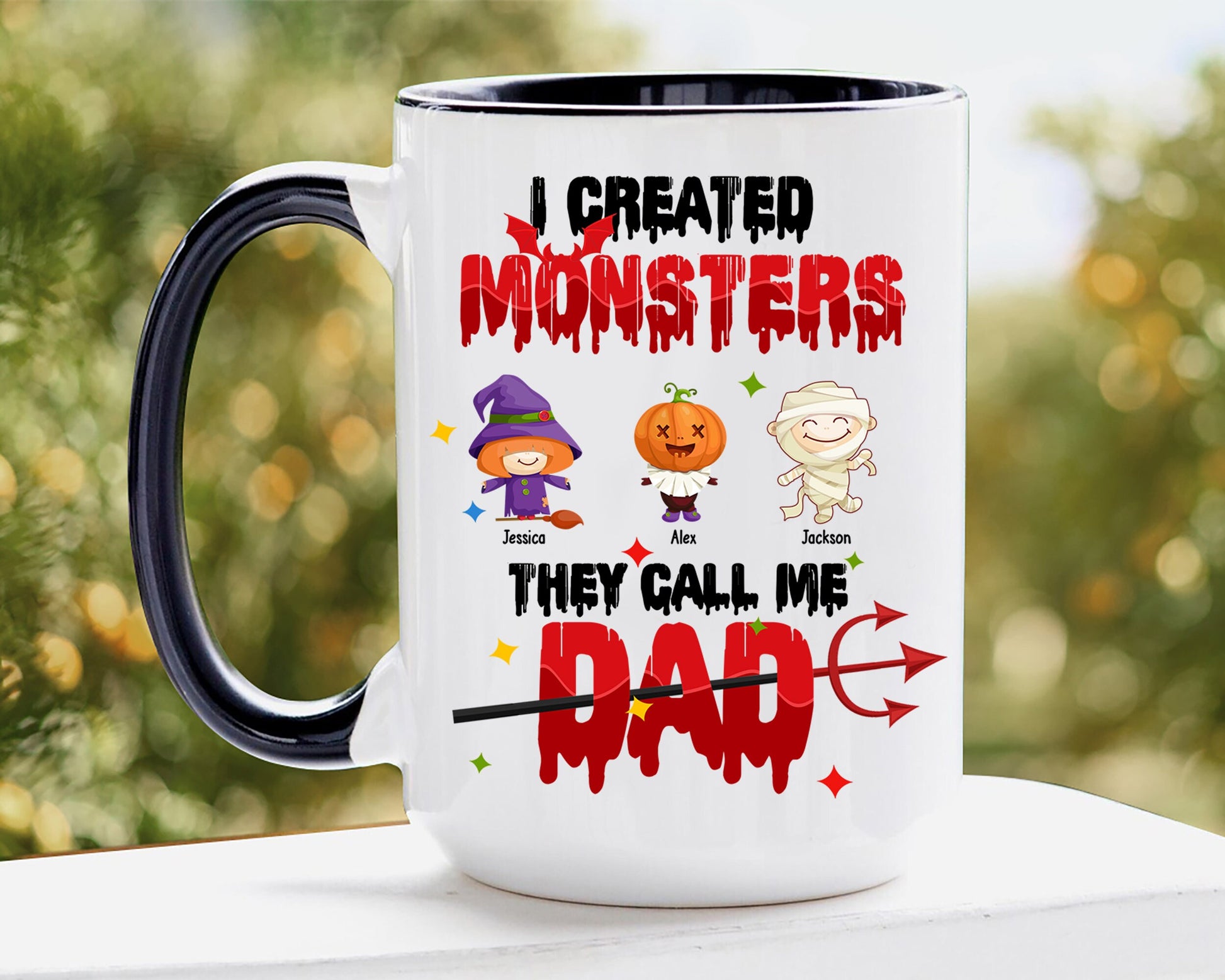 dad from little monsters Personalized Dad Mug, Dad Halloween Mugs, Dad of Little Monsters Coffee Mug, Custom Kids Name Coffee Cup, Halloween Gift for Dad