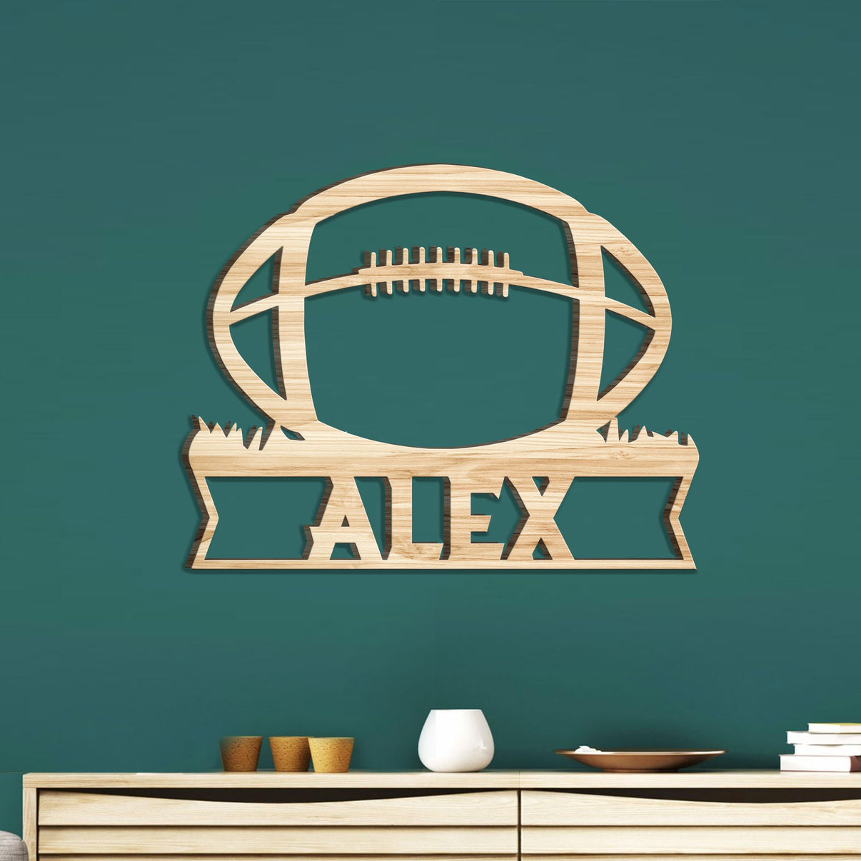 Personalized Football Wood Sign, Football Ball Sign, Custom Name Woode