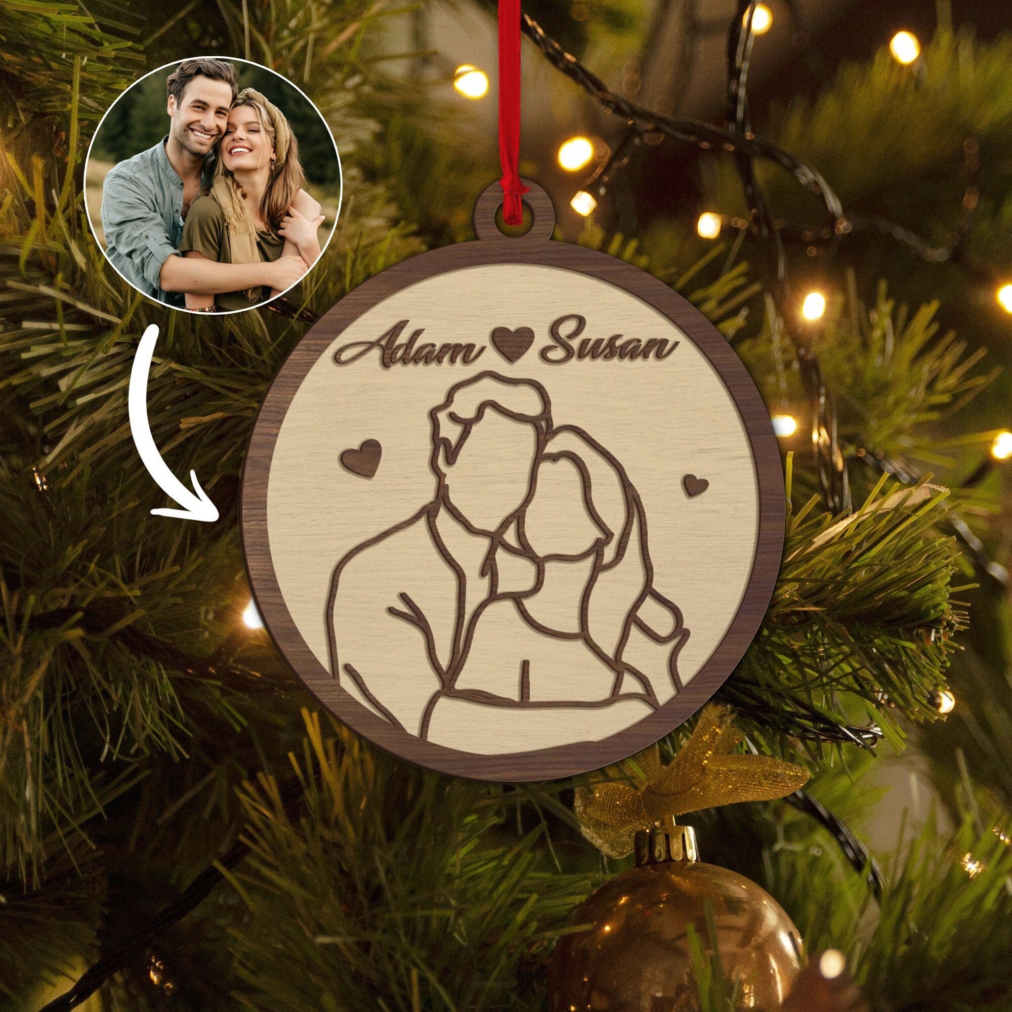 Personalized Couple Layered Wood Ornament, Custom Photo Engagement Christmas Tree Ornament, Married Christmas Home Decor, Wedding Gift