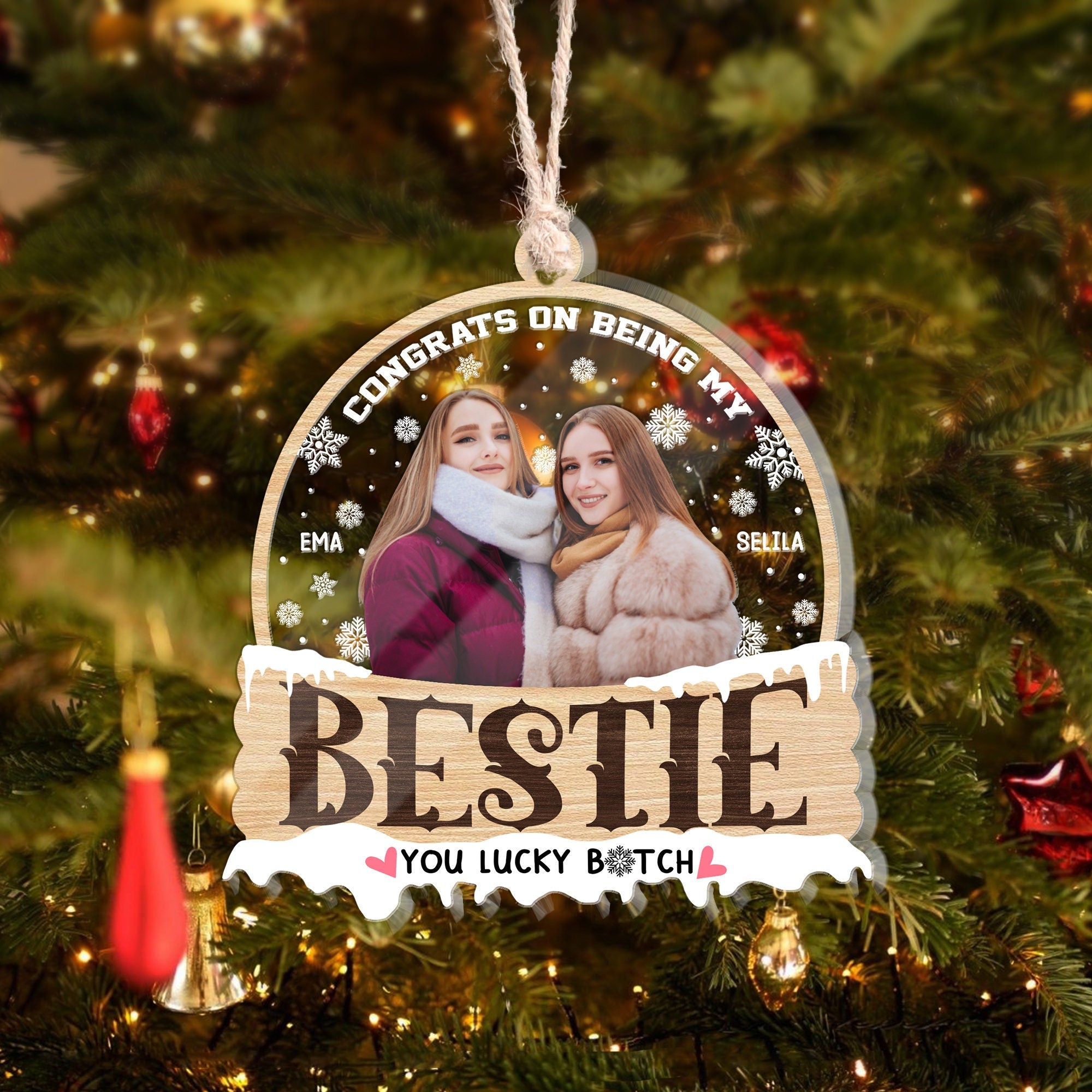 Personalized Besties Christmas 4D Shake Ornament, Custom Photo Bestie Christmas Tree Ornament, Christmas Decor, Funny Gift for Best Friend