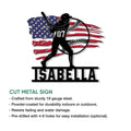 Cut metal softball sign shown with a batter silhouette, flag-inspired artwork, and indoor or outdoor display details