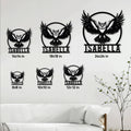 Owl metal sign size guide showing available square dimensions from 8 by 8 to 24 by 24 inches
