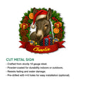 Festive donkey metal sign product graphic showing the holiday artwork and cut metal sign details