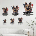German Shepherd metal sign size guide showing several available square size options in a living room