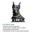 Doberman metal sign feature graphic showing the portrait design and cut metal sign presentation