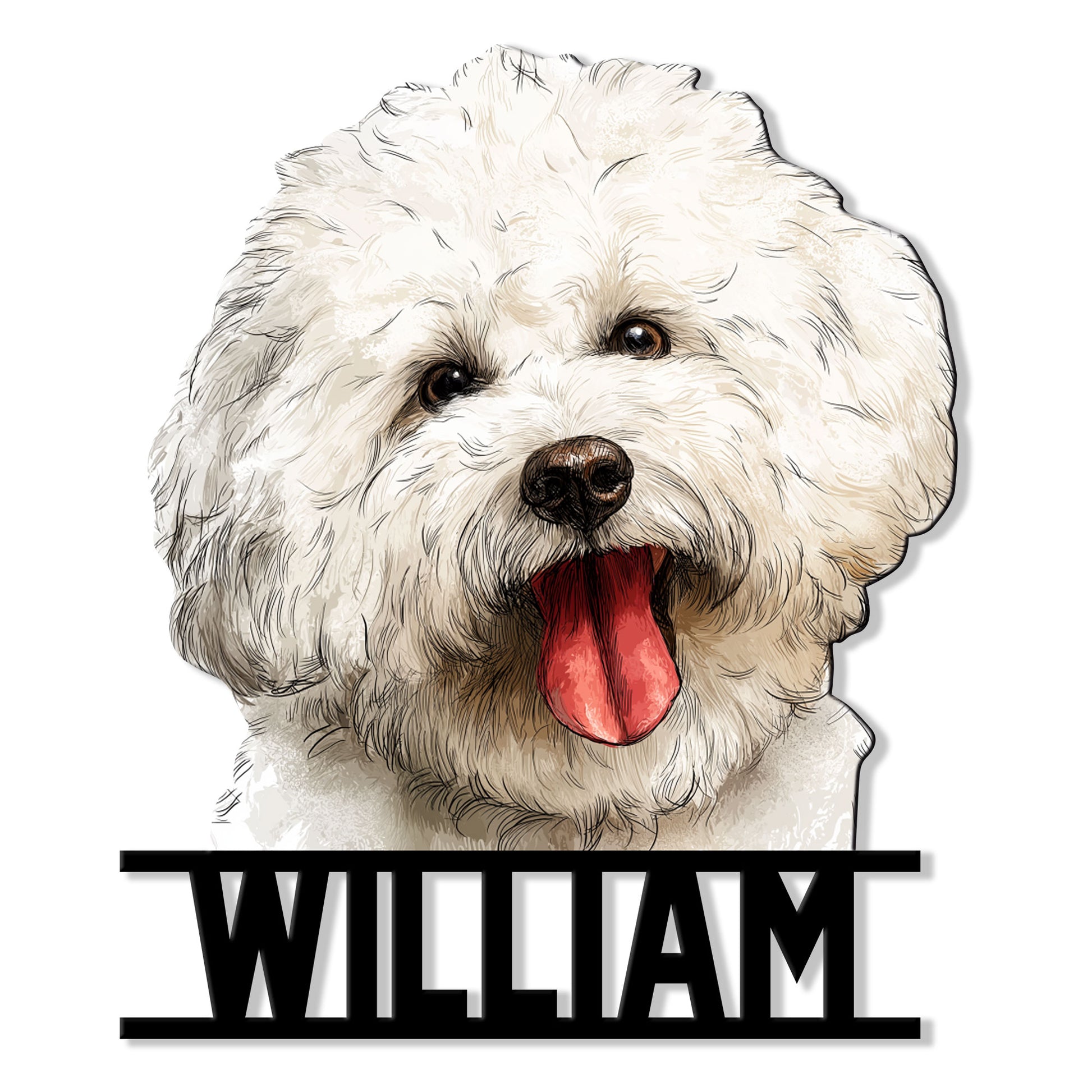 Custom Bichon Frise metal sign featuring a cheerful fluffy white dog portrait with its tongue out